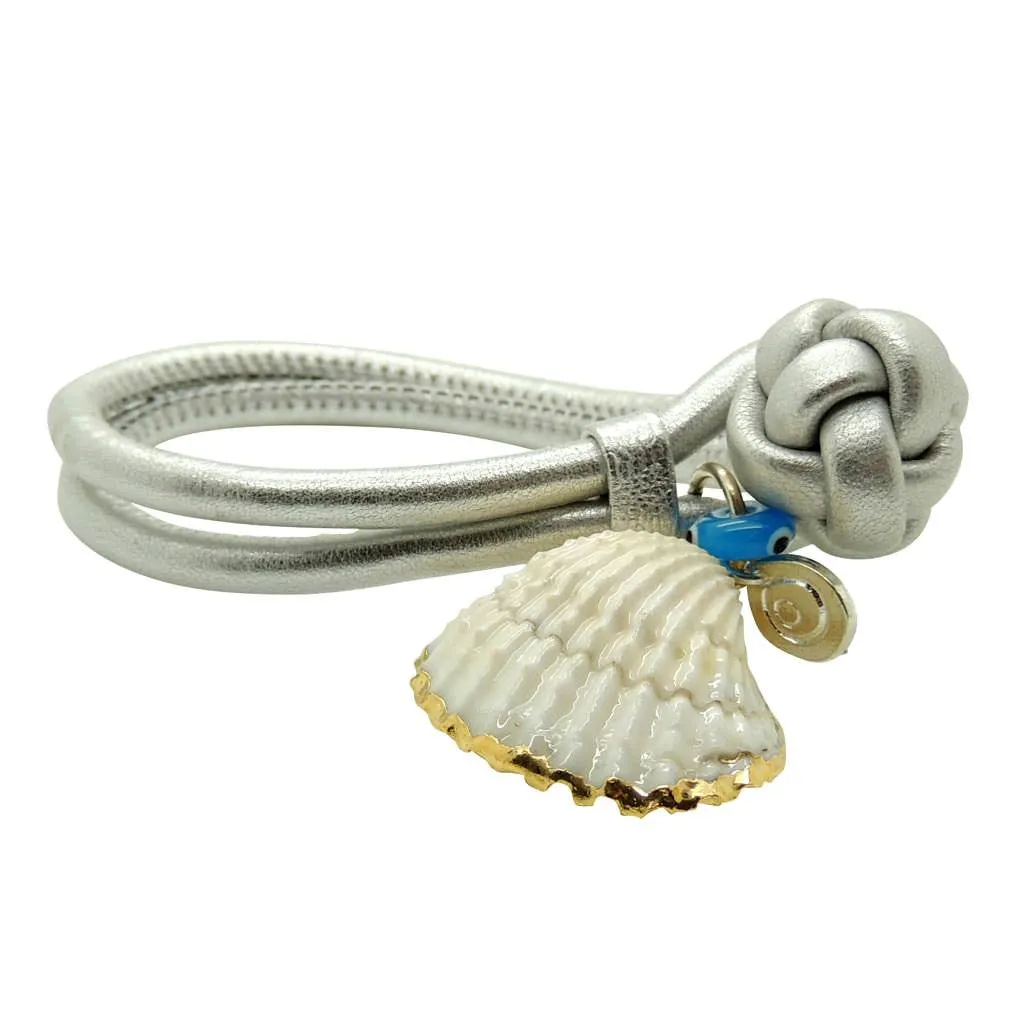 Seashell Charm Metallic Double Leather Cord Bracelet