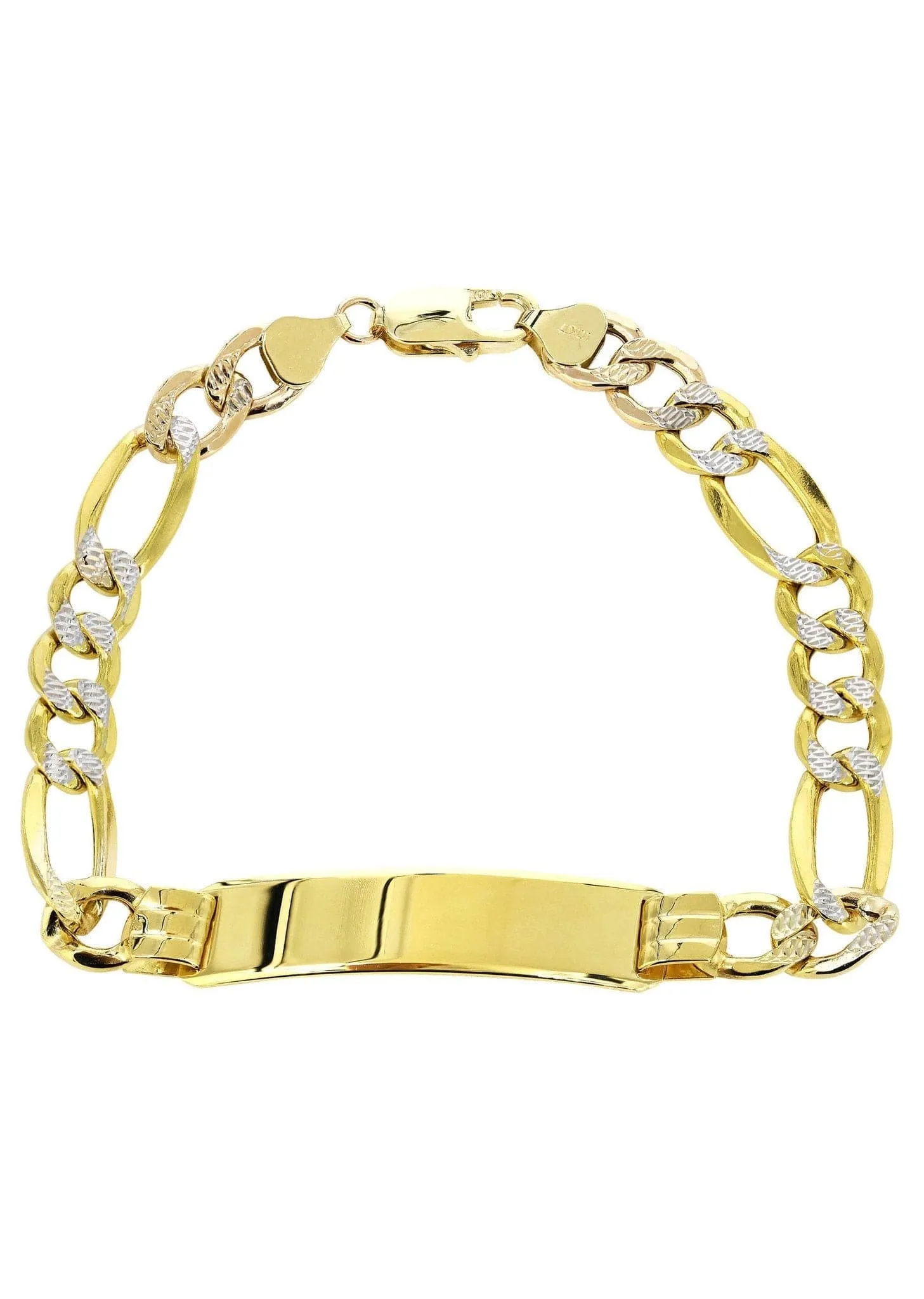 Semi Solid  ID Pave Figaro Bracelet 10K/14K Yellow Gold