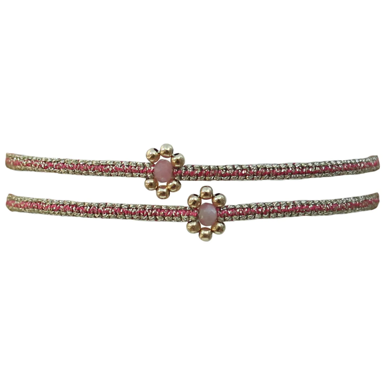 SET OF TWO FLOWER BRACELETS IN PINK & GOLD