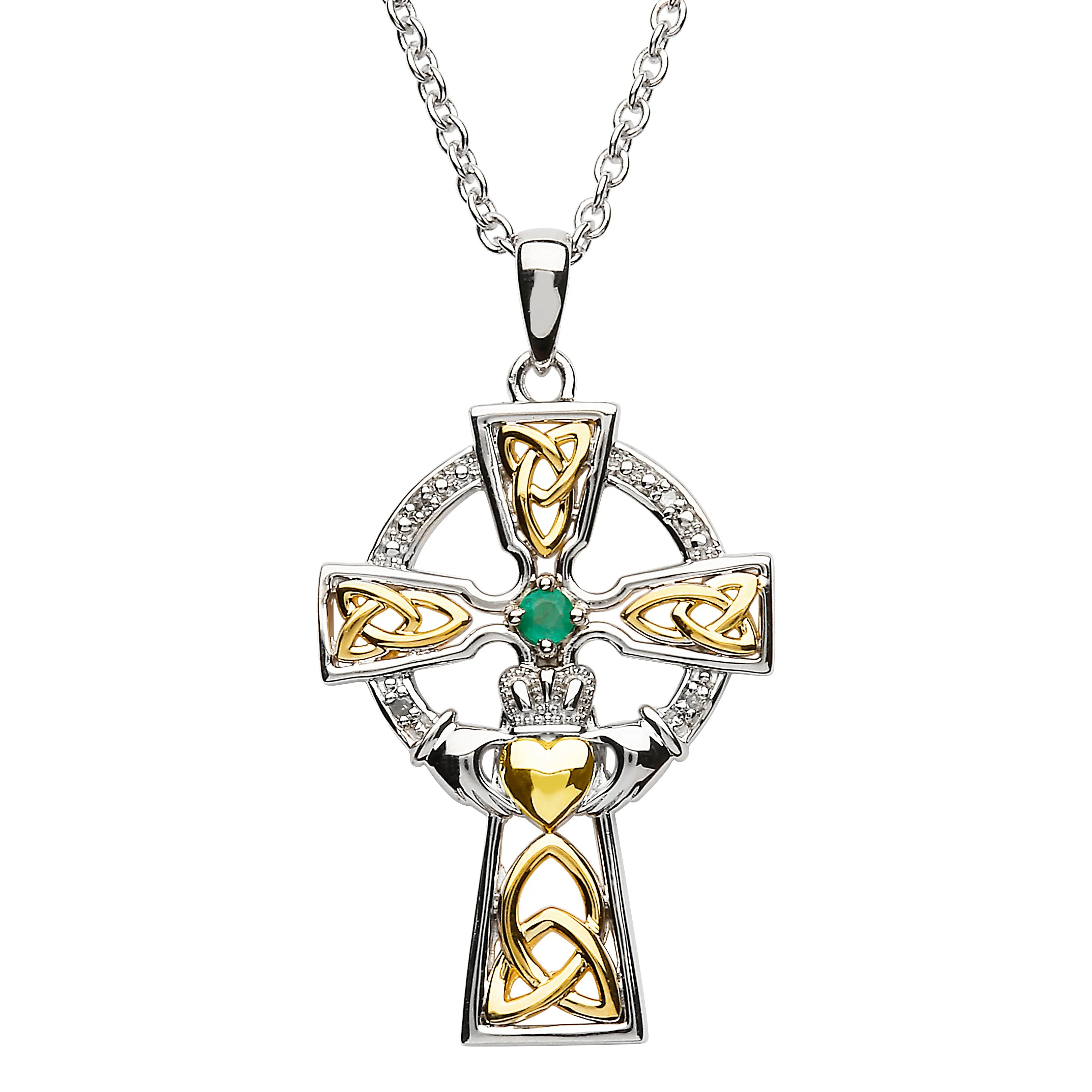 ShanOre Emerald and Diamond Claddagh Cross