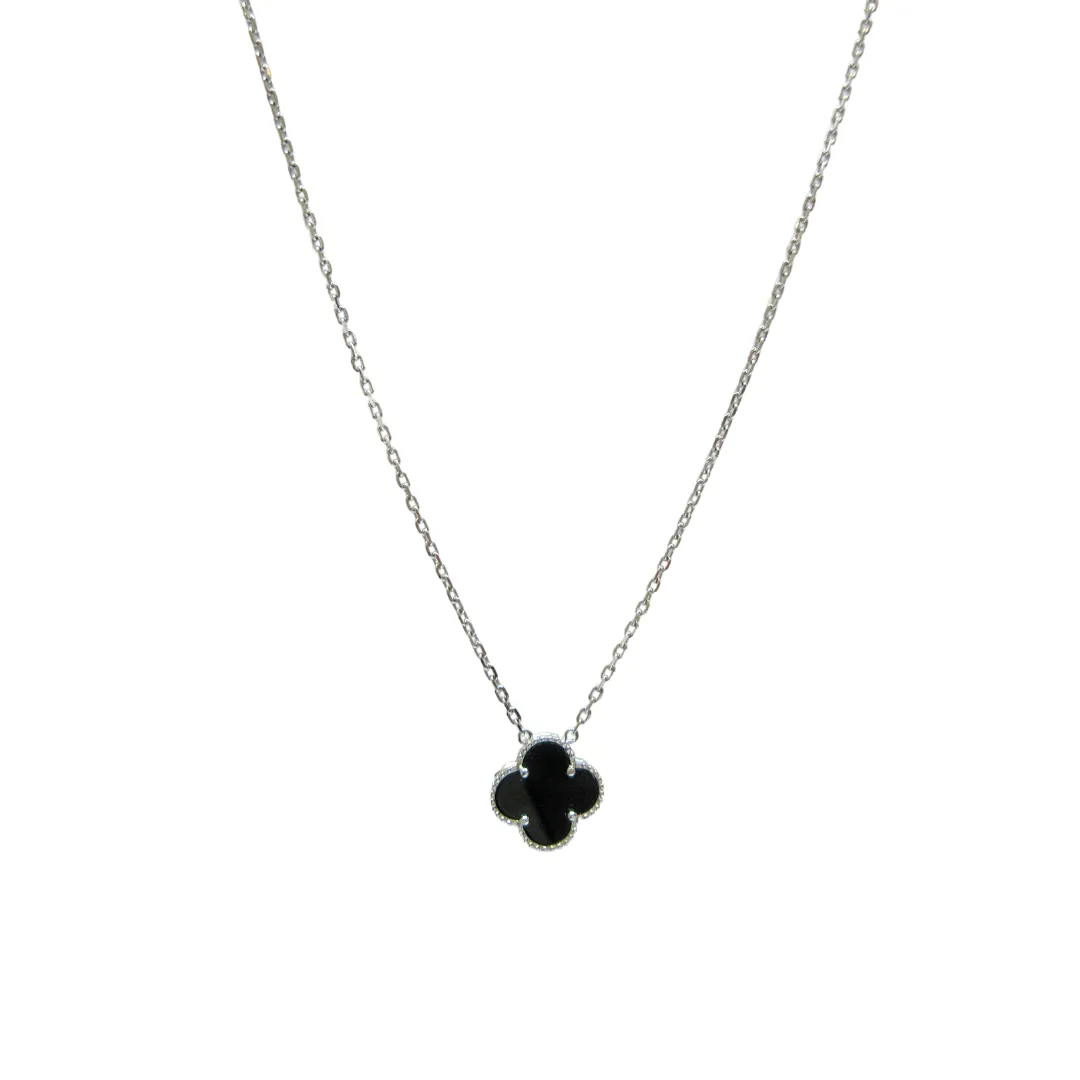 Small Black Onyx single clover necklace