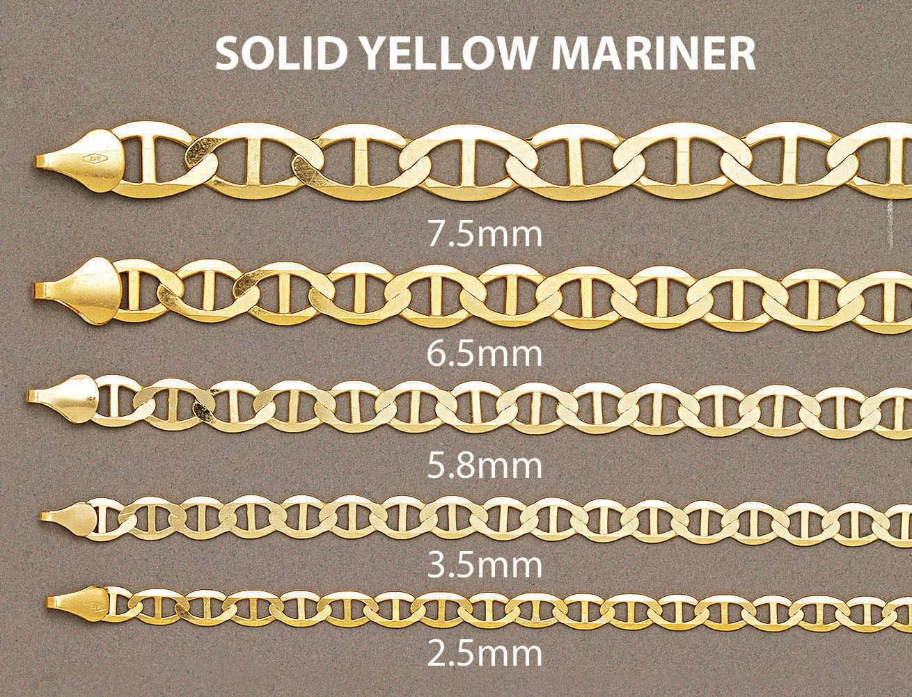 Solid Mens Mariner Bracelet 10K/14K Yellow Gold