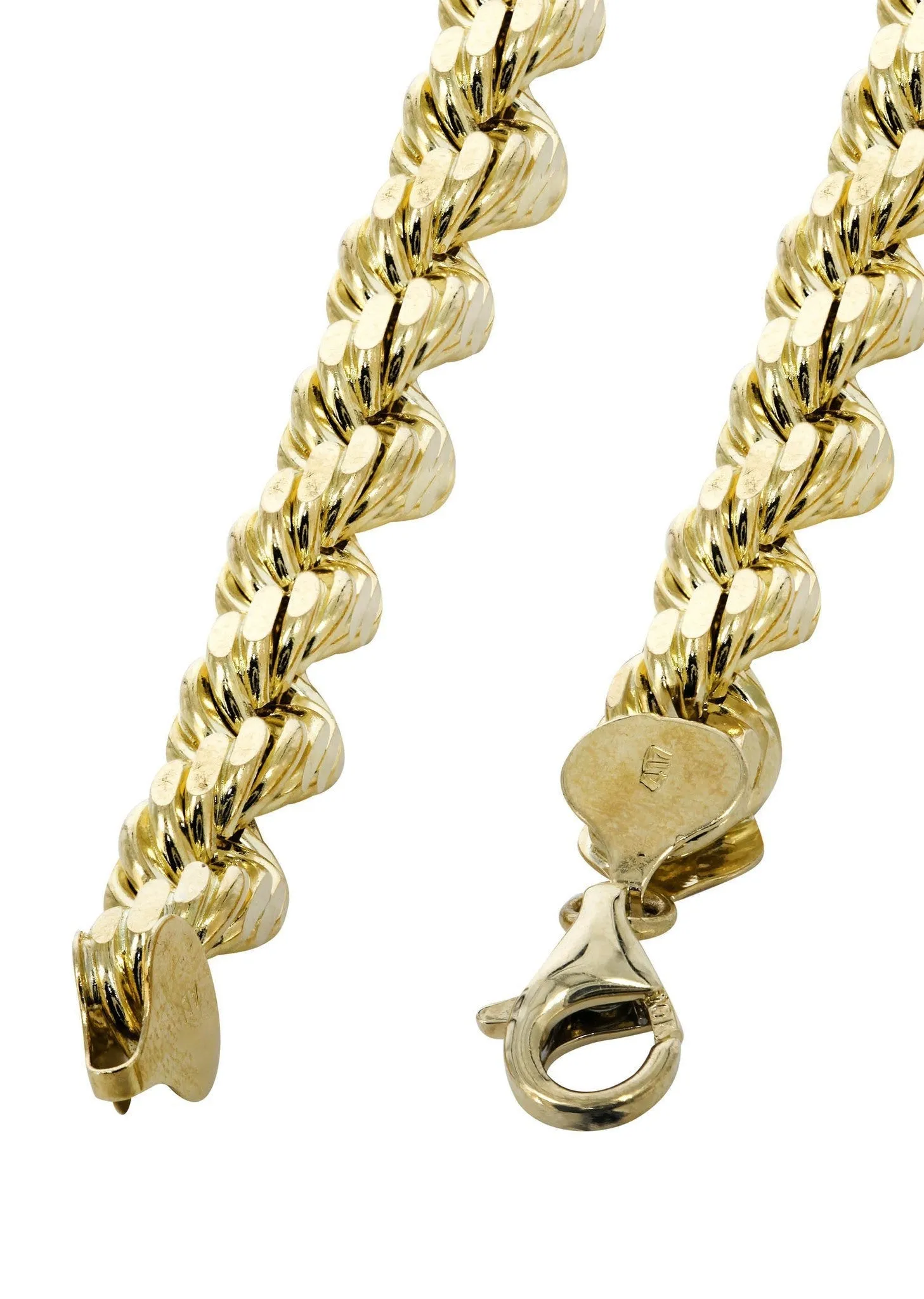 Solid Mens Rope Bracelet 10K/14K Yellow Gold