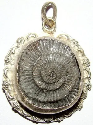 Sri Shaligram Sudarshan Shila silver Pendant