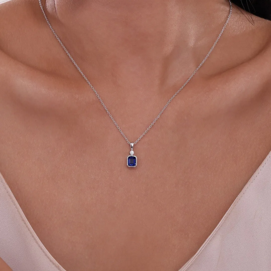 SS/PT 0.91cttw Simulated Diamond & Lab Grown Sapphire Pendant Necklace