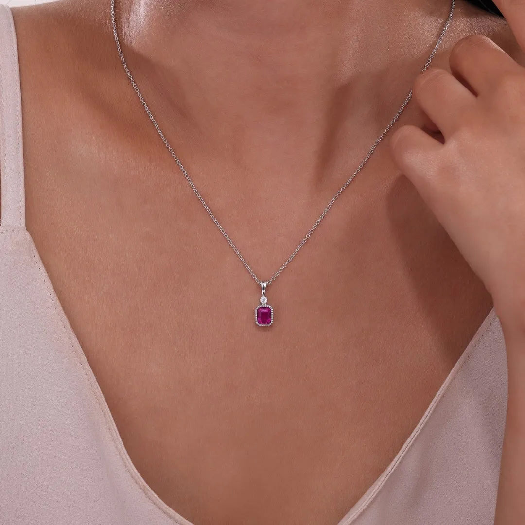 SS/PT 0.91cttw Simulated Diamond & Simulated Pink Tourmaline Pendant Necklace