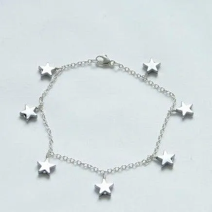 Star Bracelet - Silver Plated on Hematite Stars with Sterling Silver Chain