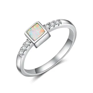 Sterling Silver Square White Fire Opal Ring