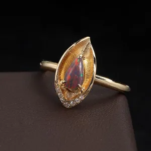 The Everleaf -  Black Opal Diamond Engagement Ring 18K Yellow Gold