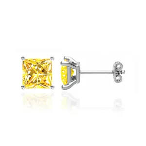 TRINITY - Princess Yellow Sapphire 18k White Gold Stud Earrings