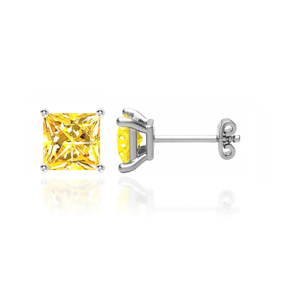 TRINITY - Princess Yellow Sapphire 18k White Gold Stud Earrings