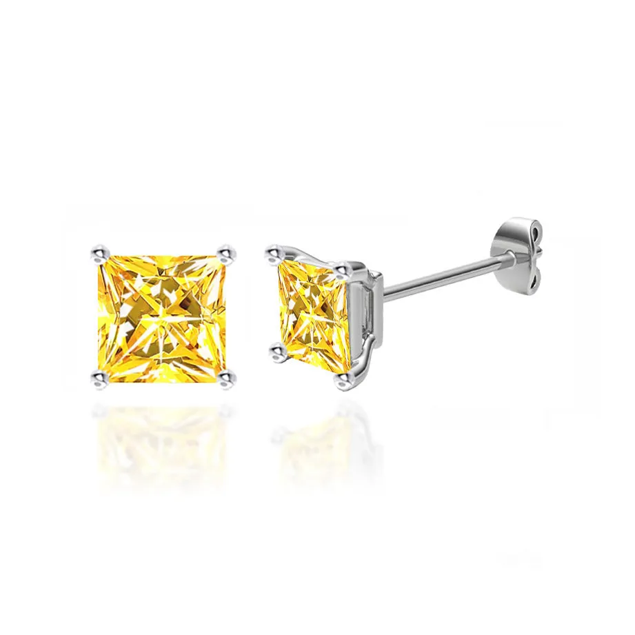 TRINITY - Princess Yellow Sapphire 18k White Gold Stud Earrings