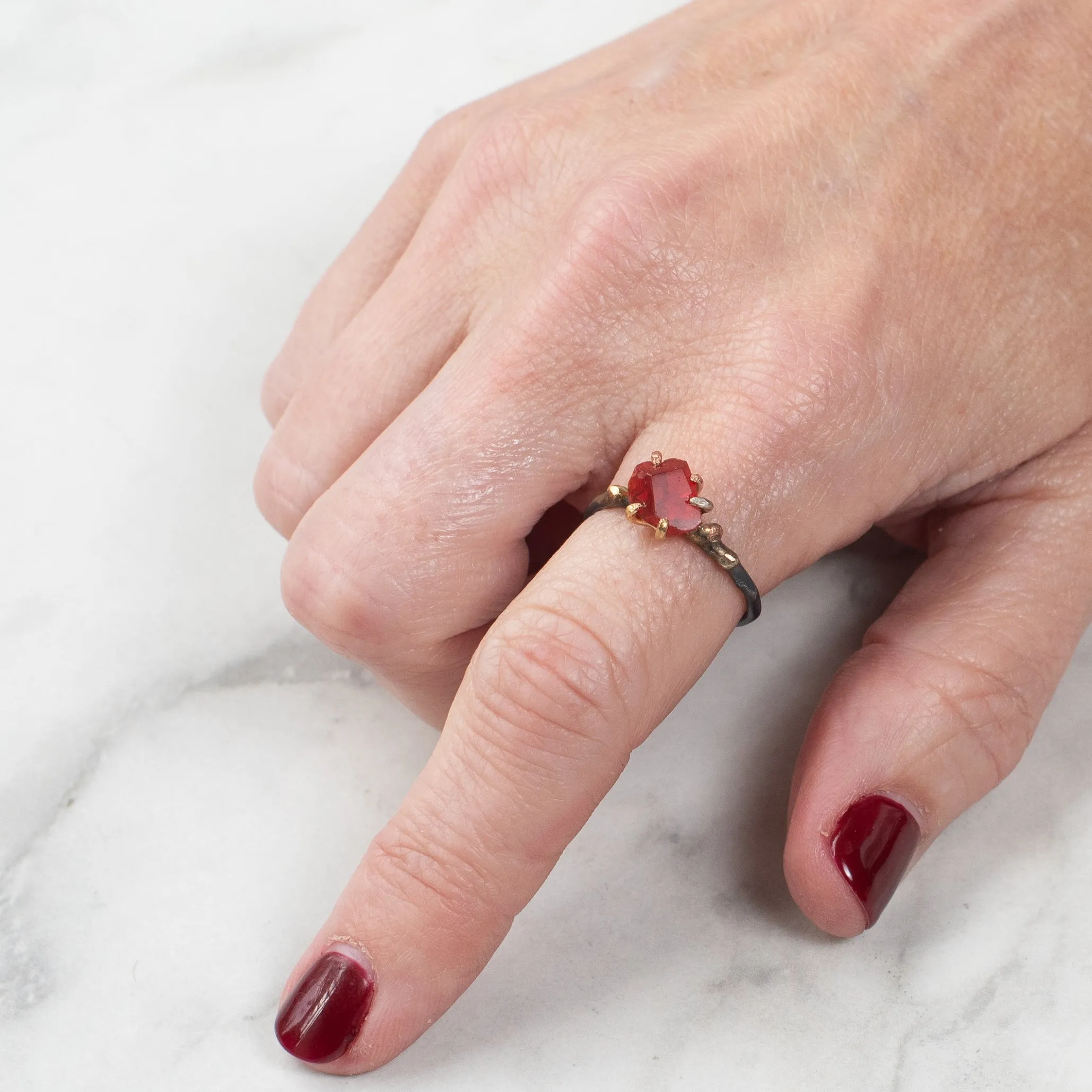 Variance Fire Opal Ring on Oxidized Band