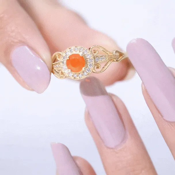 Vintage Fire Opal Diamond Engagement Ring with Beaded Detail