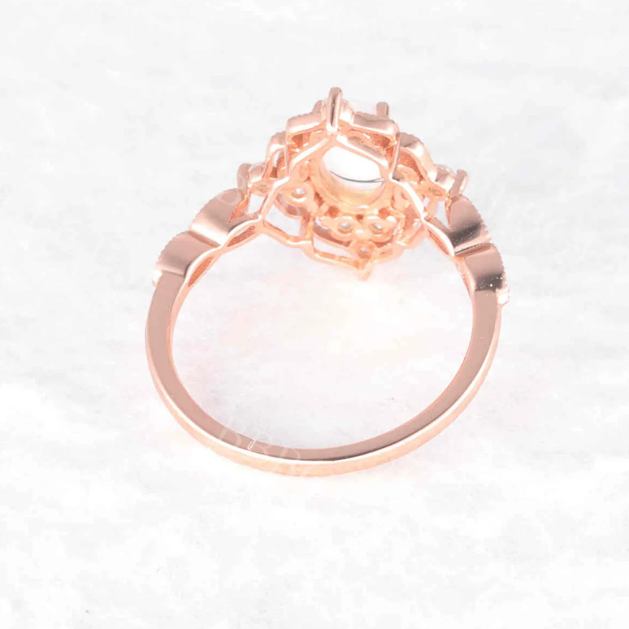 Vintage Opal Engagement Ring Rose Gold Diamond Wedding Oval Milgrain Halo Anniversary Ring