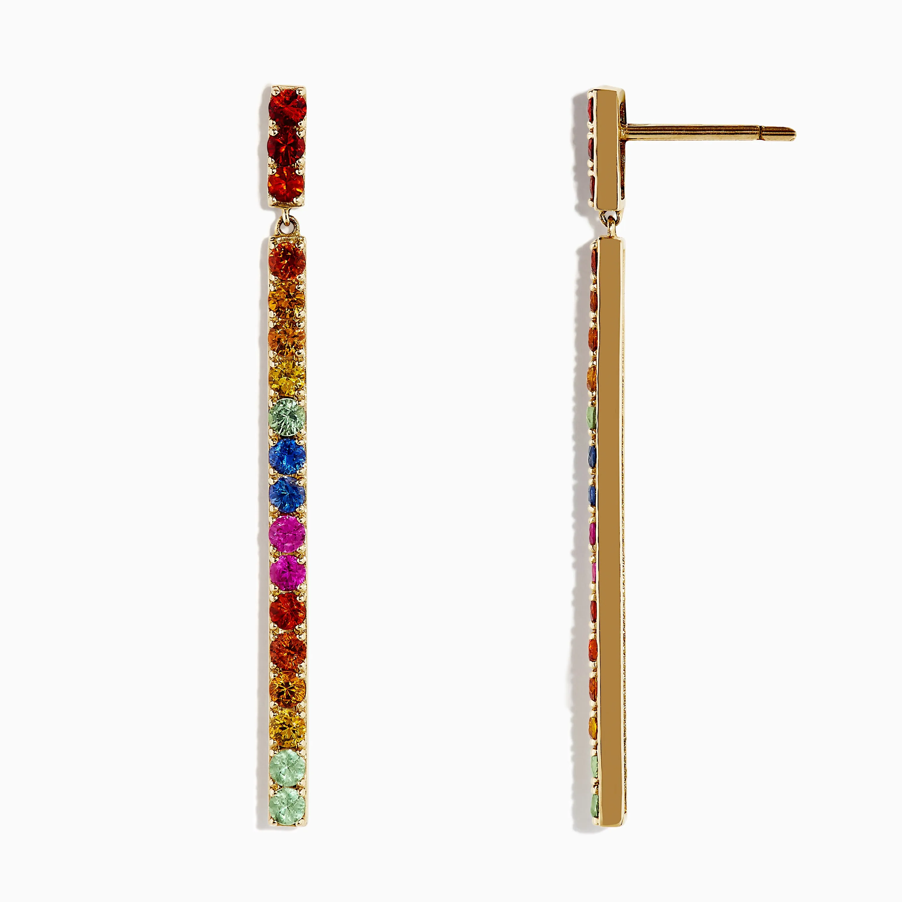 Watercolors 14K Yellow Gold Multi Sapphire Drop Earrings, 2.50 TCW