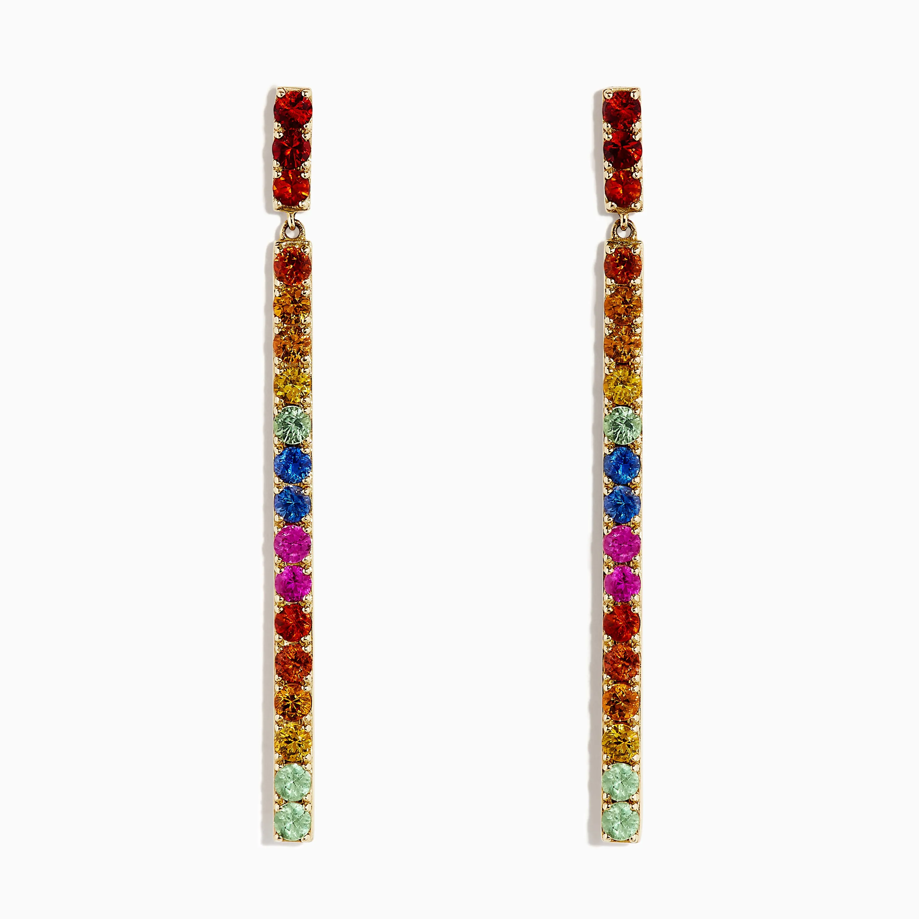 Watercolors 14K Yellow Gold Multi Sapphire Drop Earrings, 2.50 TCW