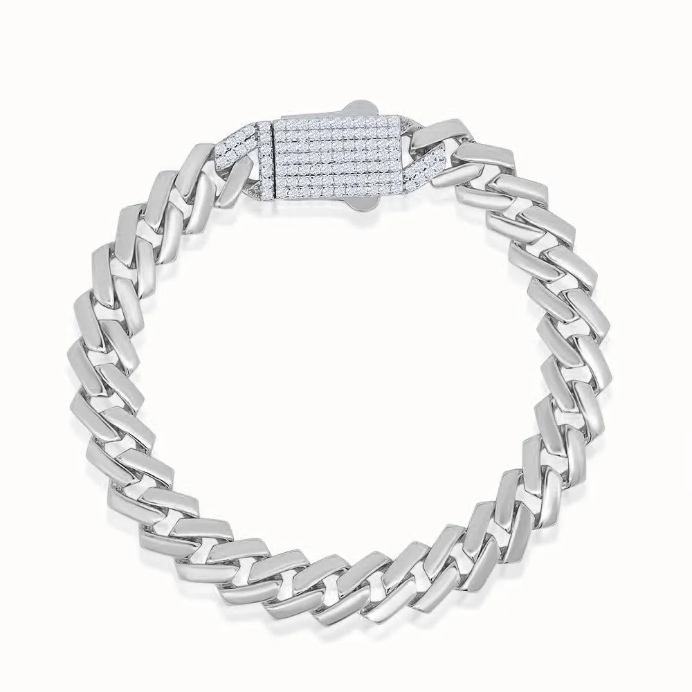 Women's Vermeil Diamond Clasp Flat Cuban Link Bracelet