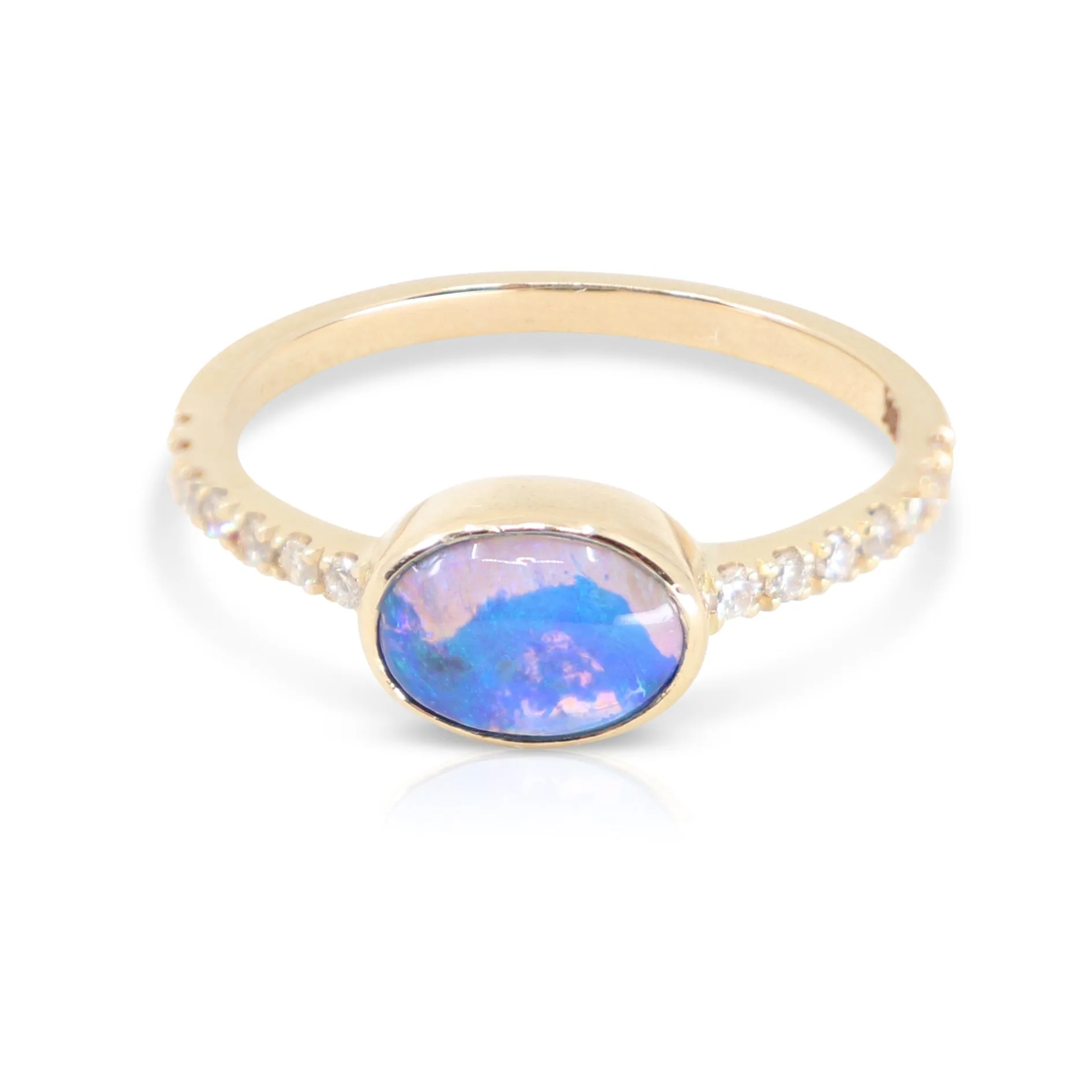 Yellow Gold Coober Pedy Black Opal and Diamond Ring